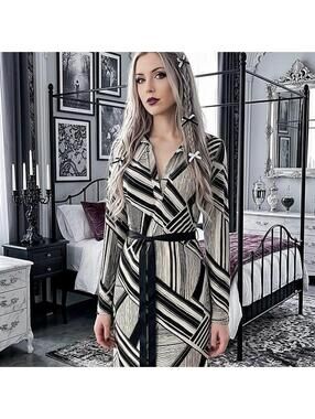 Sharagano black and white striped dress with bow detail141